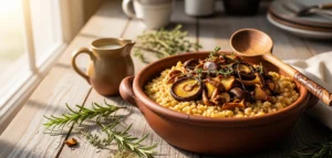 Oven-Baked Barley Porridge with Sautéed Mushrooms