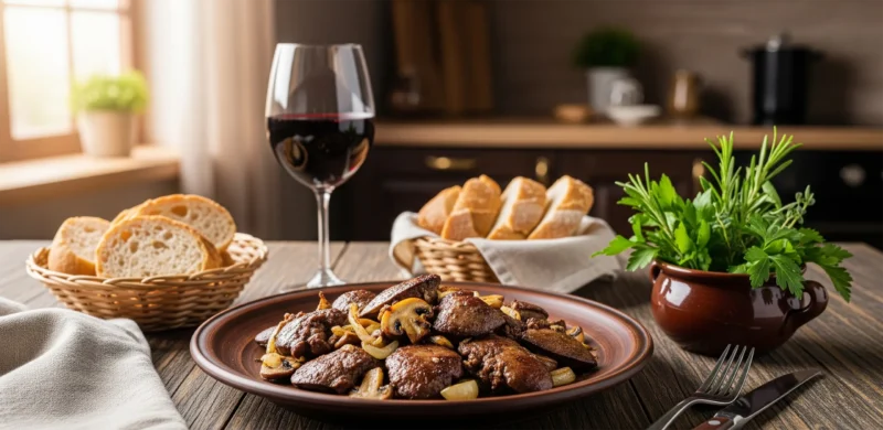 Pan-Fried Chicken Liver with Mushrooms