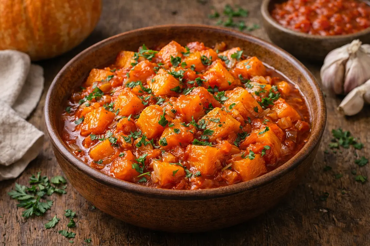 Pumpkin Stewed in Tomato Sauce