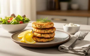 Crispy Salmon and Potato Patties with Fresh Herbs and Lemon