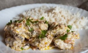Телятина в сливочно-грибном соусе