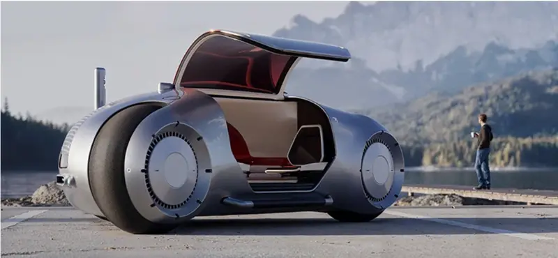 Sleep and travel! Designers have unveiled a triangular driverless hotel car.