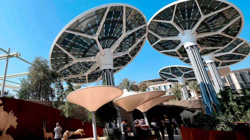 Aesthetic energy: the British have constructed metal trees for solar charging of cars.