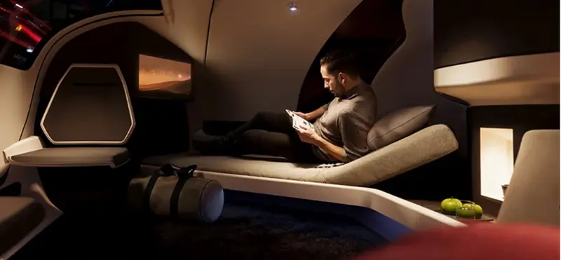 Sleep and travel! Designers have unveiled a triangular driverless hotel car.