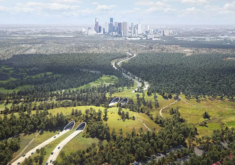 In Houston, a new park bridge has concealed the highway in tunnels.