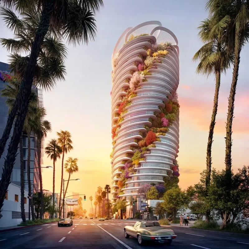 A new Hollywood marvel: an office building with spiral terraces will rise on Sunset Boulevard.
