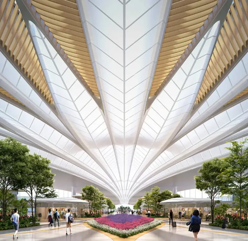 A monumental white feather: an unusual terminal is set to be built at a Chinese airport.