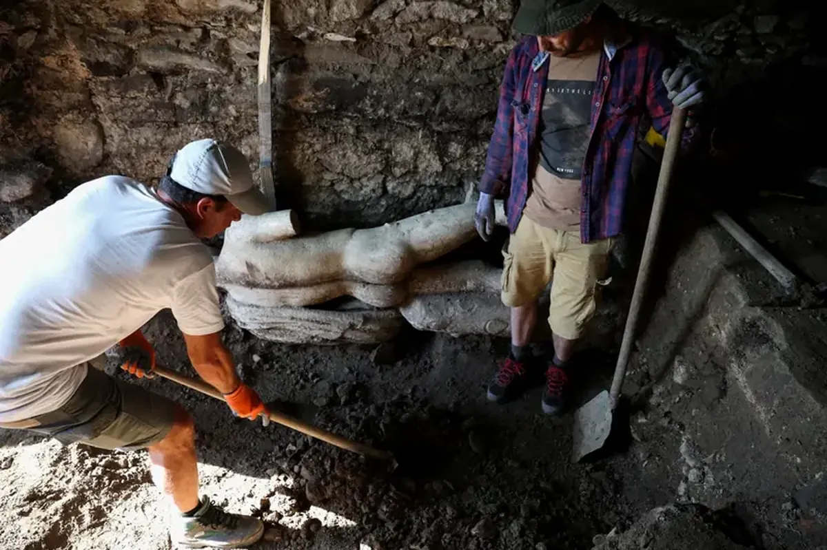 A statue of the god Hermes was uncovered in the ancient Roman sewer system.
