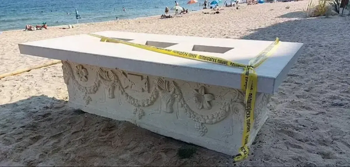 A Roman sarcophagus was discovered in a beach bar in Bulgaria.