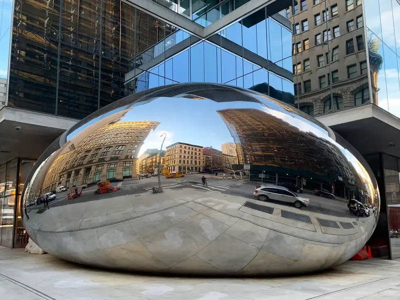 Where did the giant mirrored bean sculpture in New York come from?