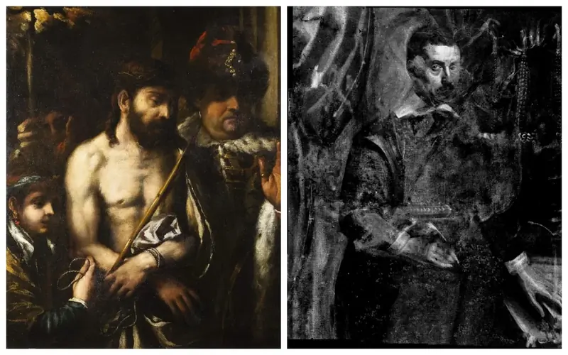 Beneath Titian's masterpiece lay a portrait of a man with books.