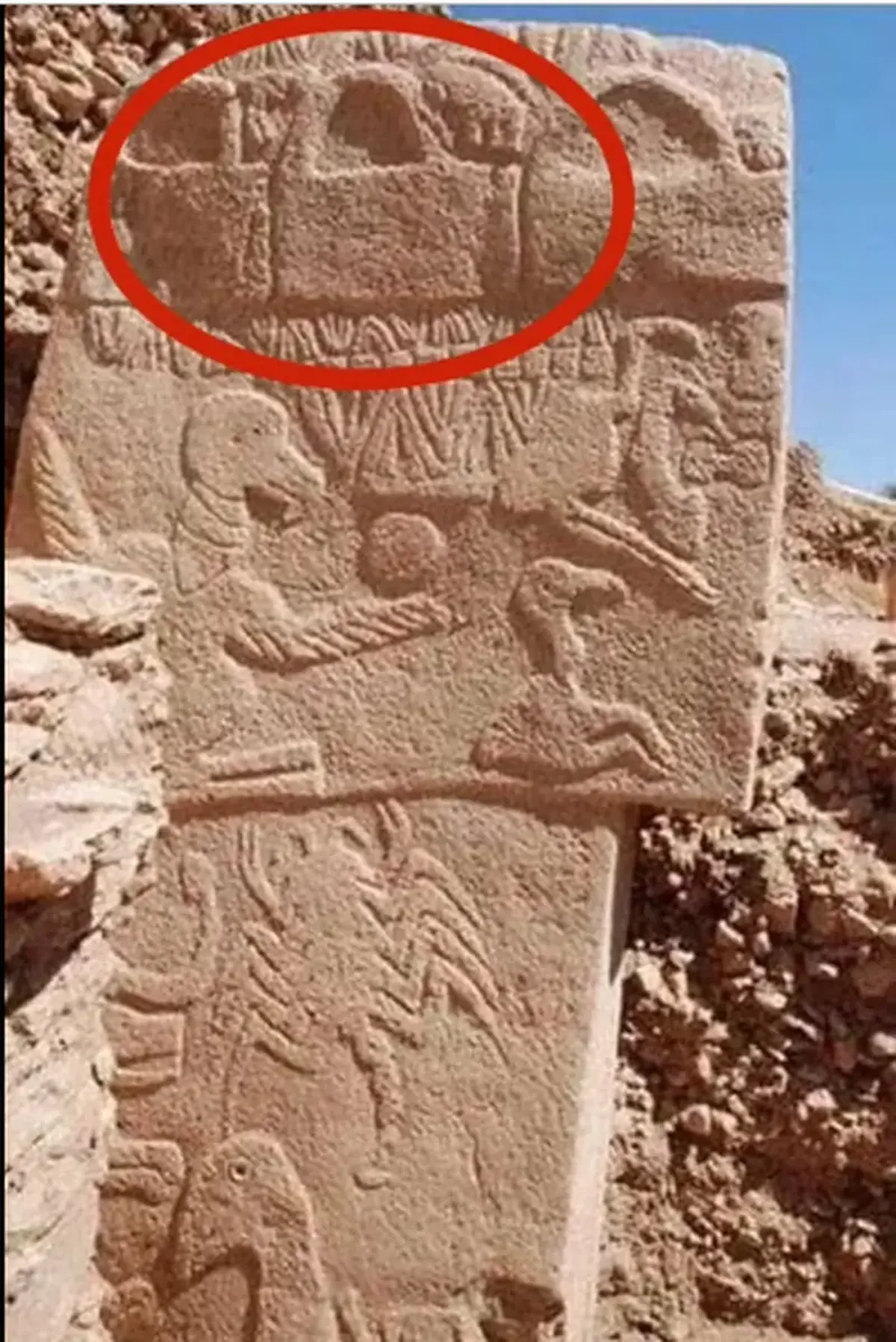 Why are modern women's handbags depicted on ancient monuments?