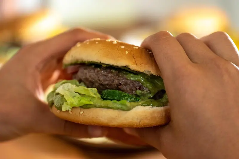 hamburger in hands