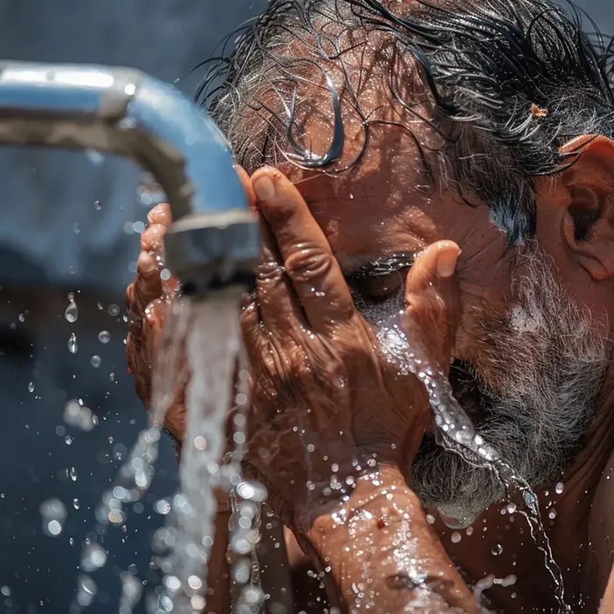 Man washing his face with water