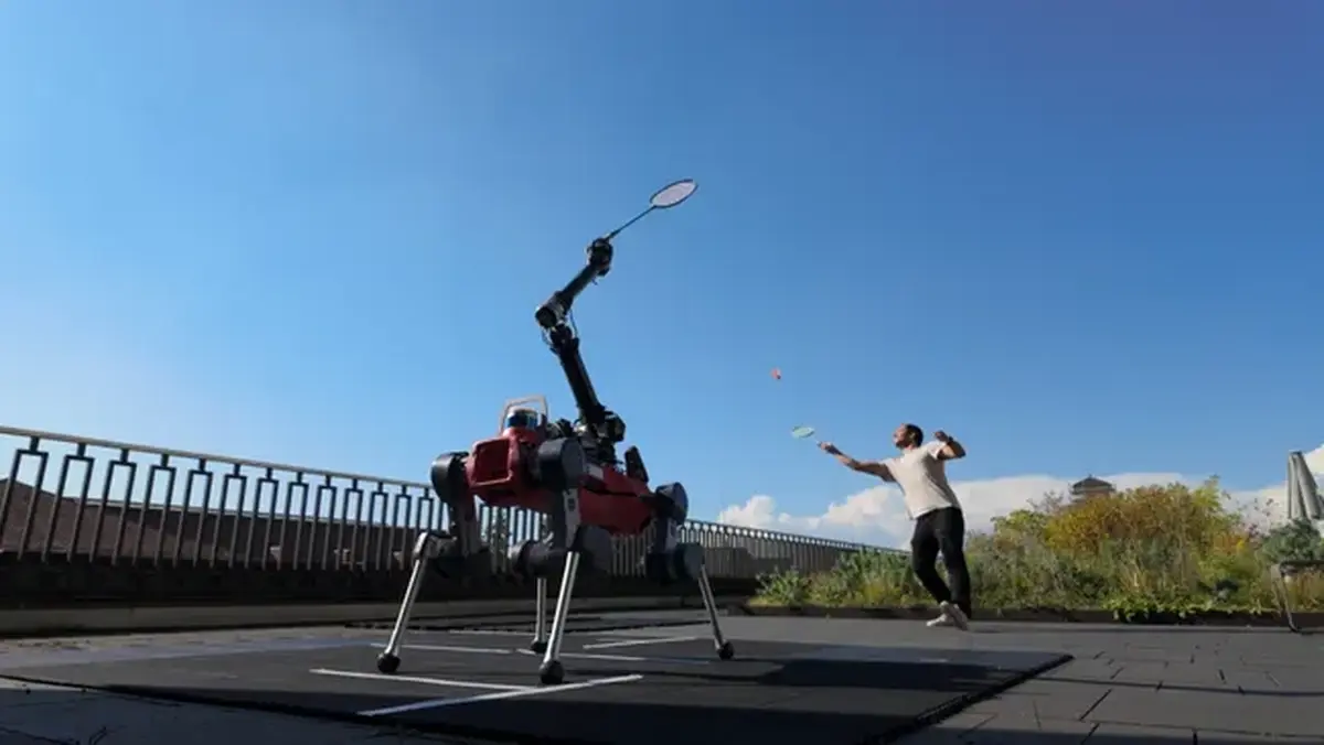 AI-powered robot dog learns to play badminton