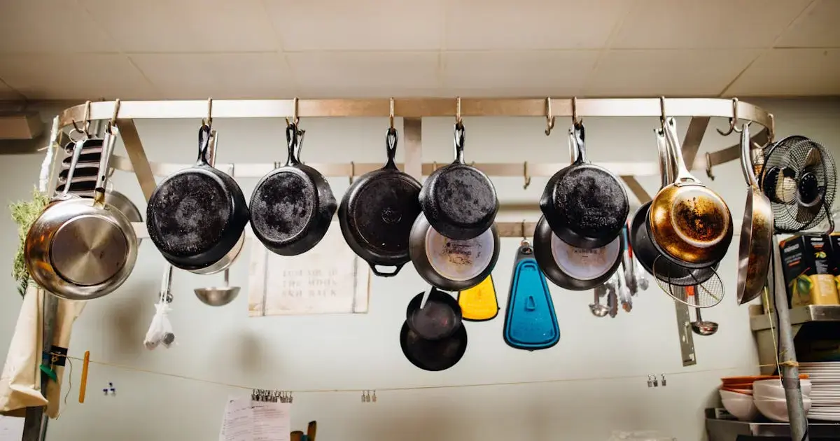 Frying pans in the kitchen