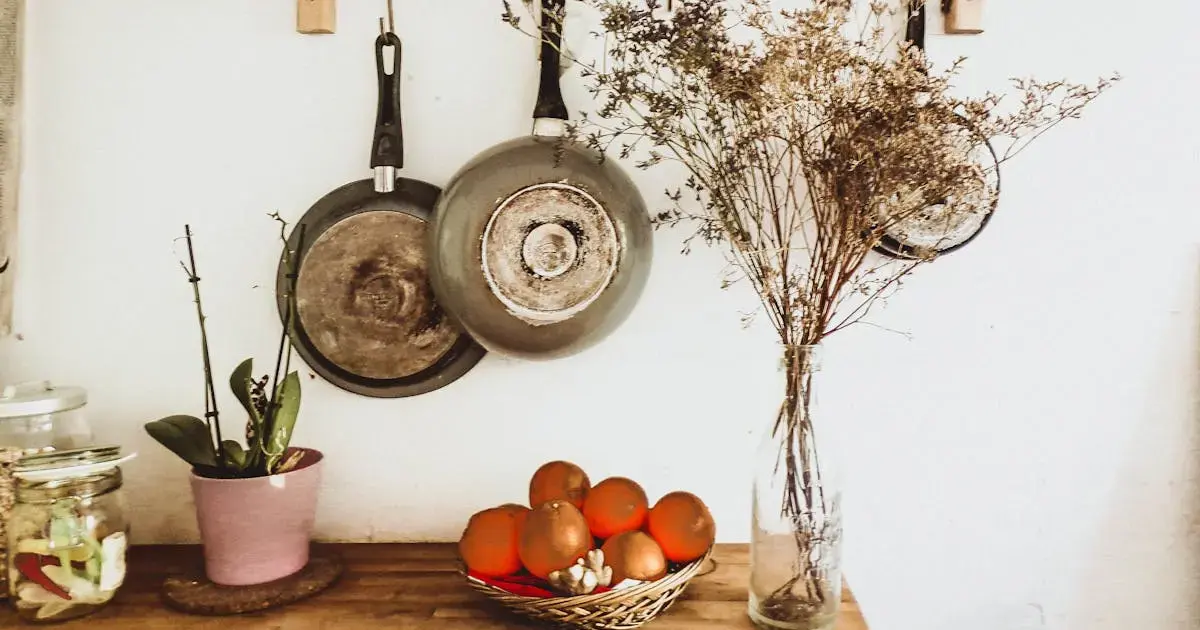 Frying pans in the kitchen