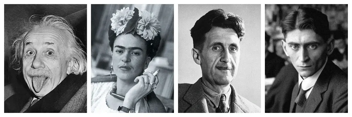 Albert Einstein, Frida Kahlo, George Orwell, Franz Kafka