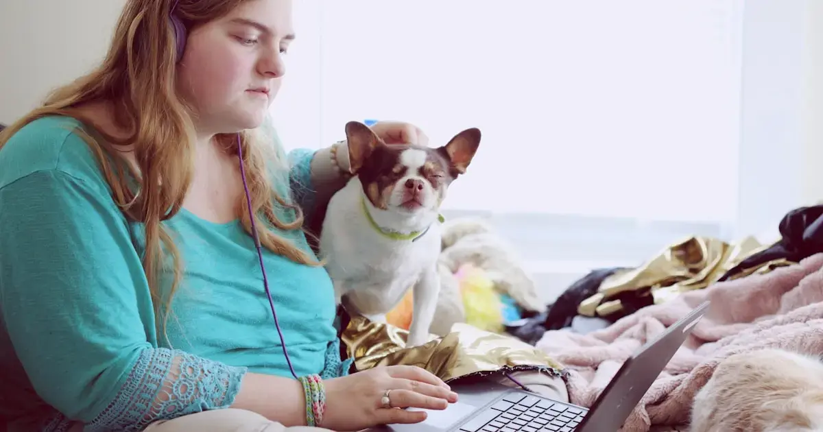 girl with a puppy
