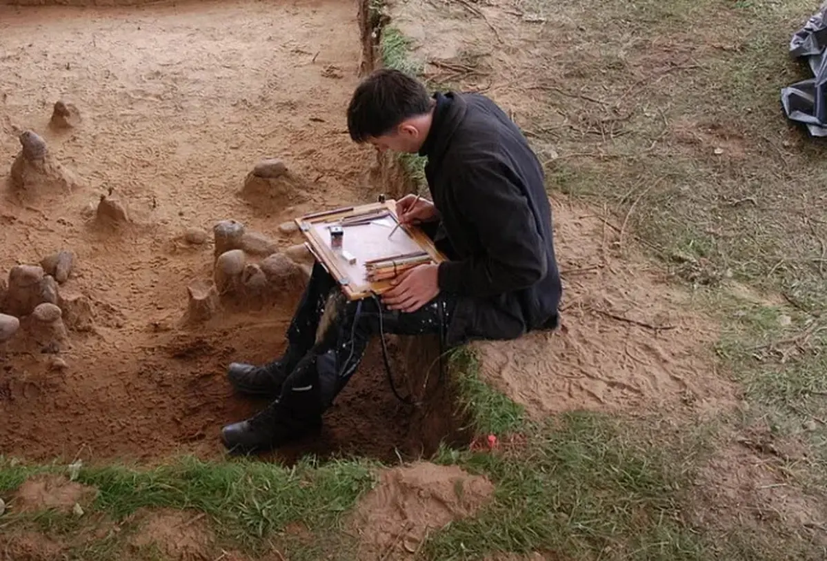Roman pottery at the excavation site