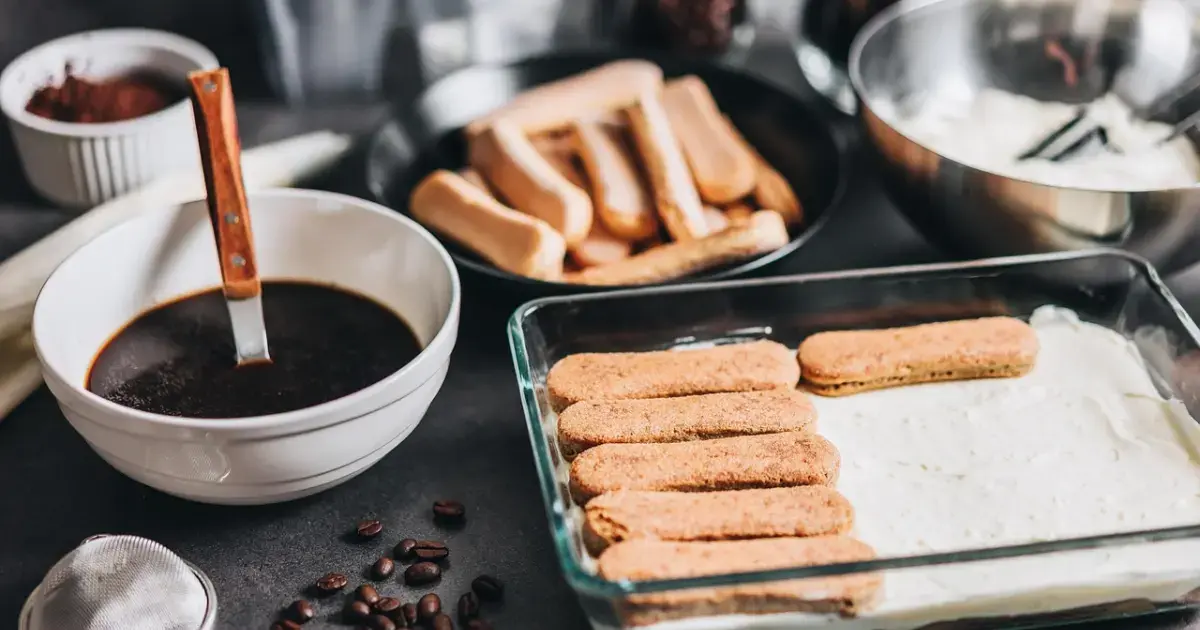 savoiardi, coffee, mascarpone cream for tiramisu