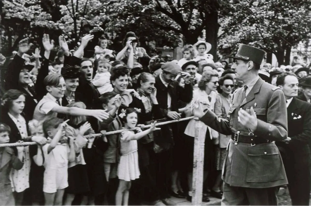 Charles de Gaulle at the parade honoring the liberation of Paris