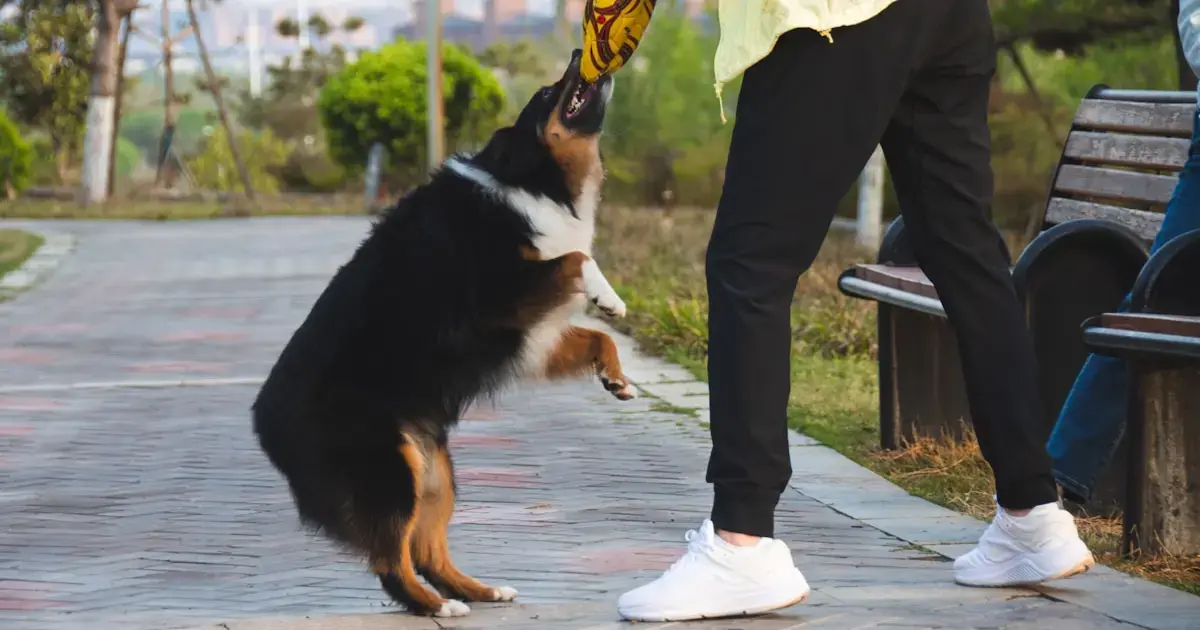 dog playing with a person