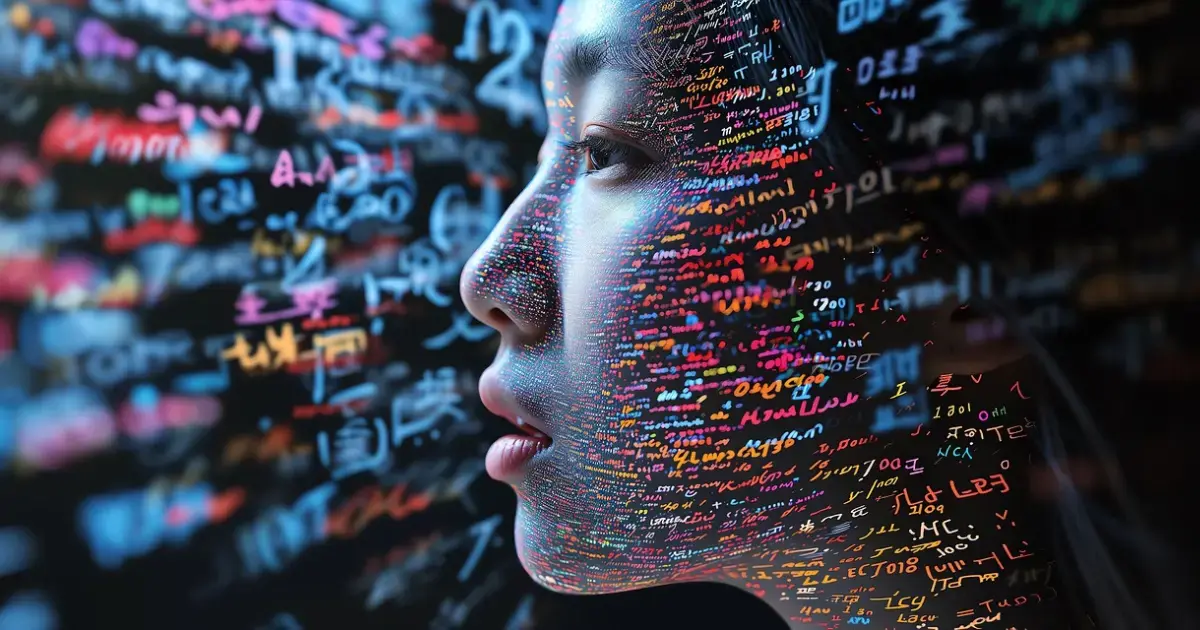 woman's face, brain activity