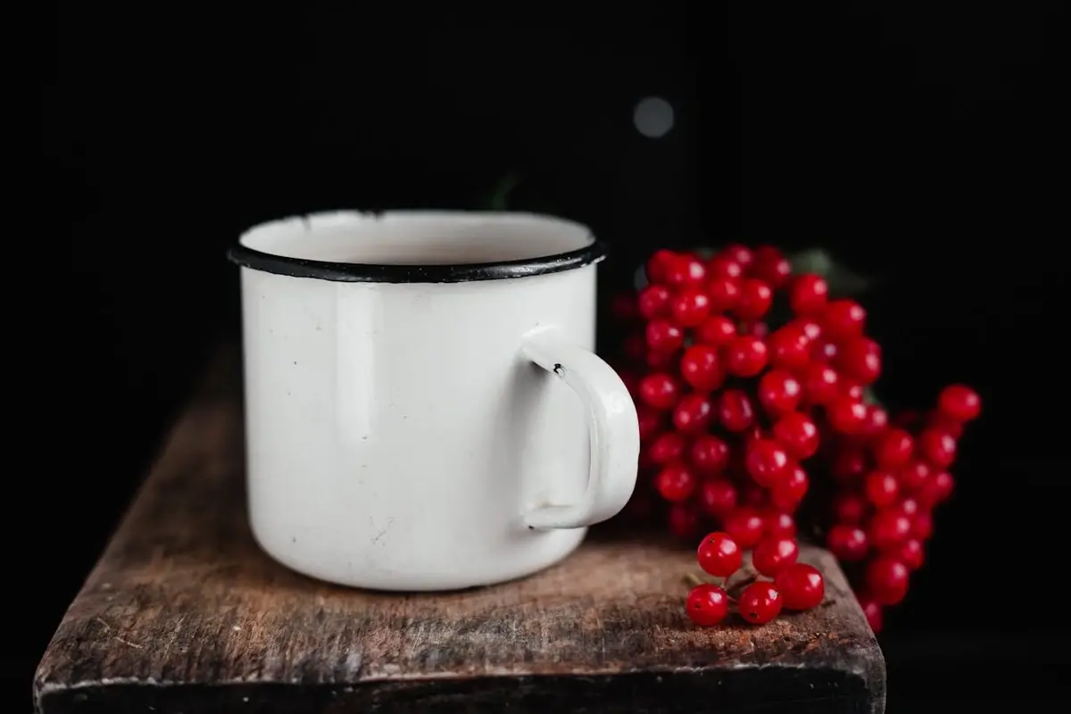 Cup of tea with viburnum