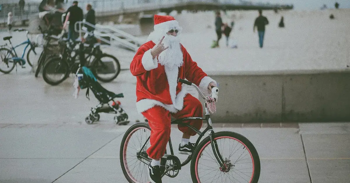 Santa on a bicycle
