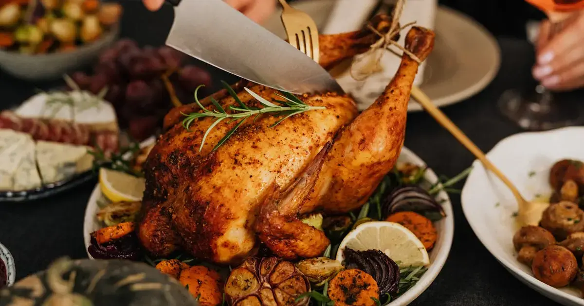 Roast chicken on a holiday table