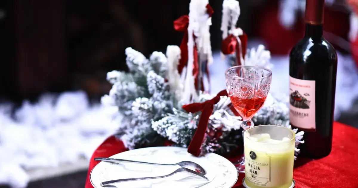 bottle of red wine on a Christmas table
