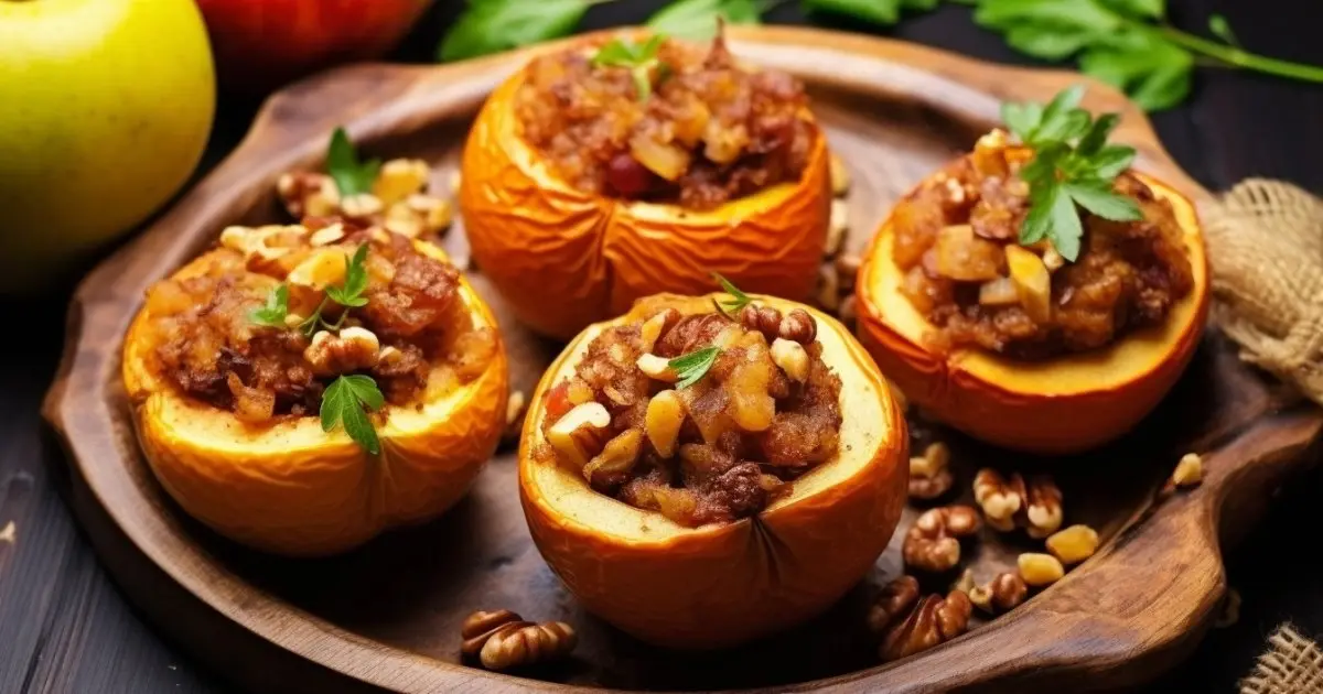 Baked stuffed apples with jam and nuts