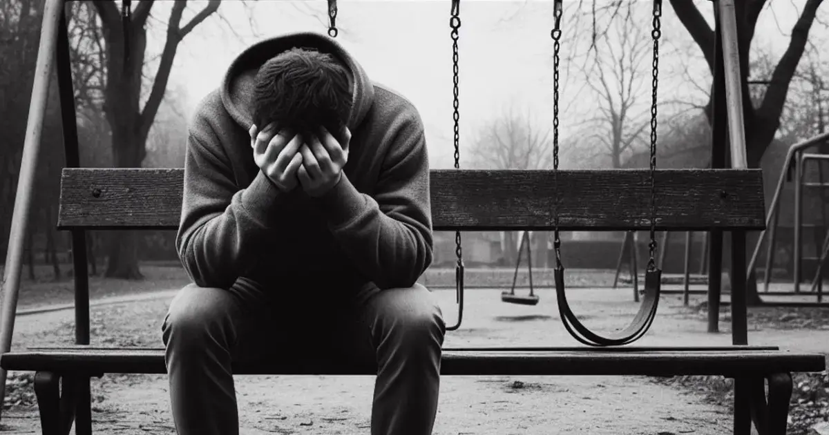 man crying in a playground
