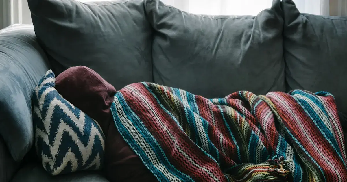 a person wrapped in a blanket lying in bed