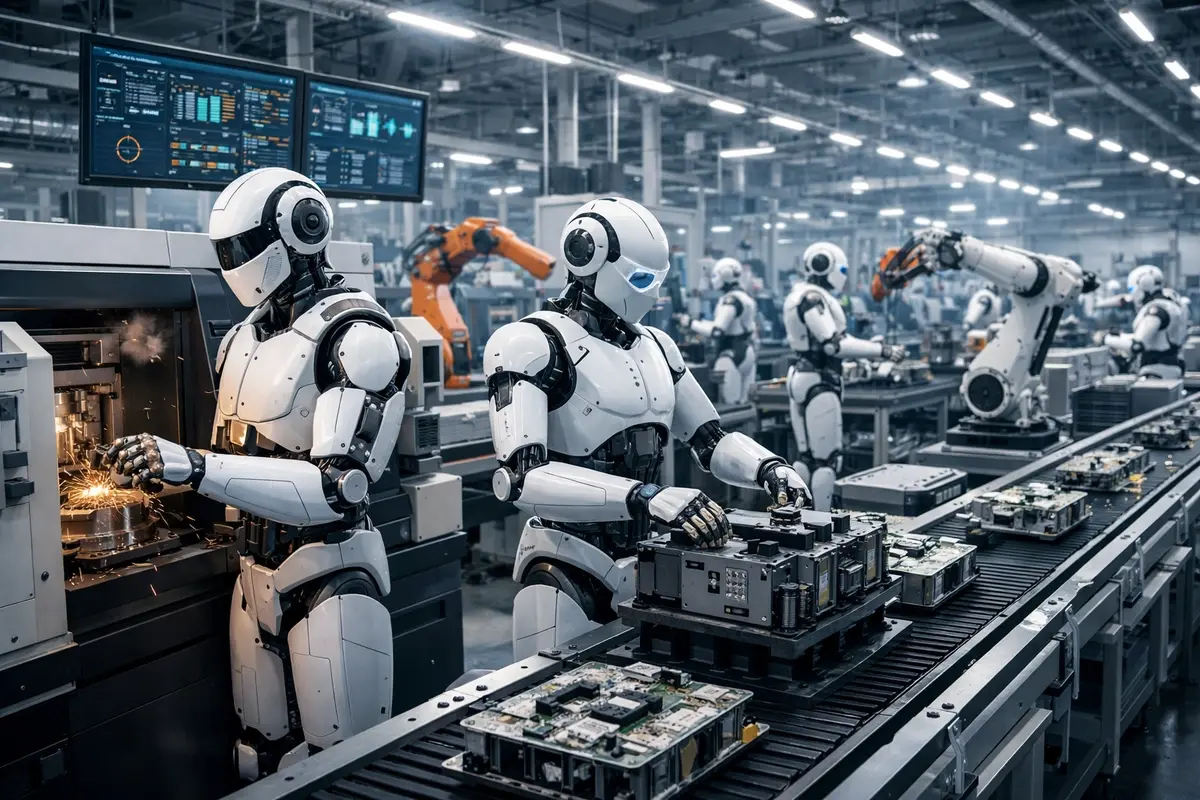 Robots on a mechanized production line