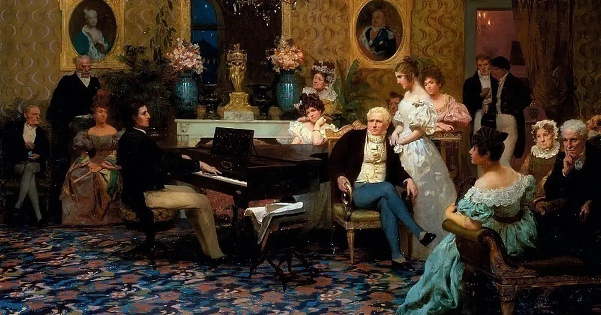 Frédéric Chopin Playing the Piano in the Salon of Prince Radziwiłł. Artist: Heinrich Semiradsky, 1887