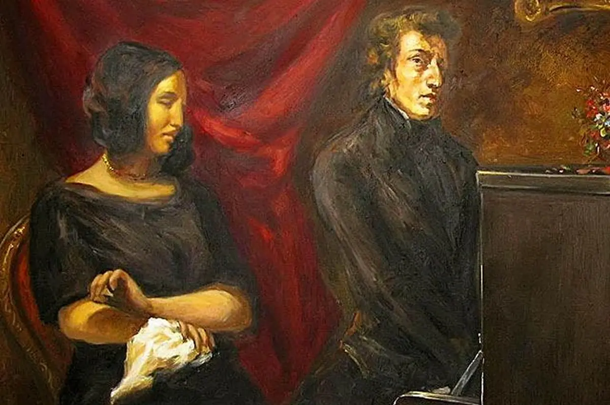George Sand and Frédéric Chopin. Artist: E. Delacroix, 1838