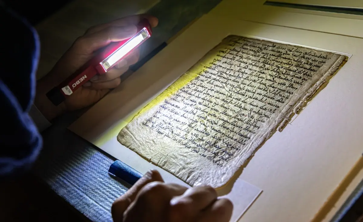 Scientists studying ancient papyri