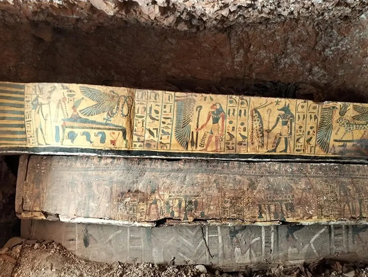 rare sarcophagi and papyri discovered in a rock shelter in Egypt