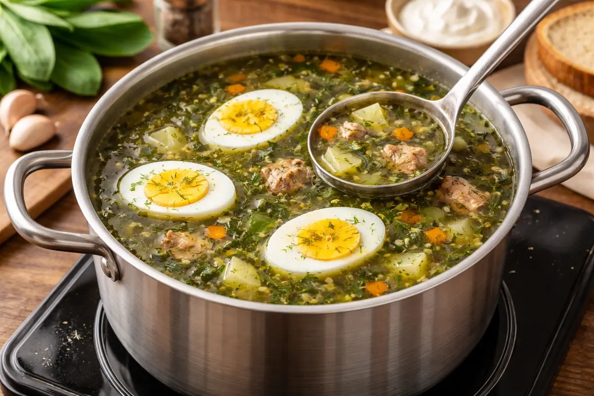 green borscht with eggs
