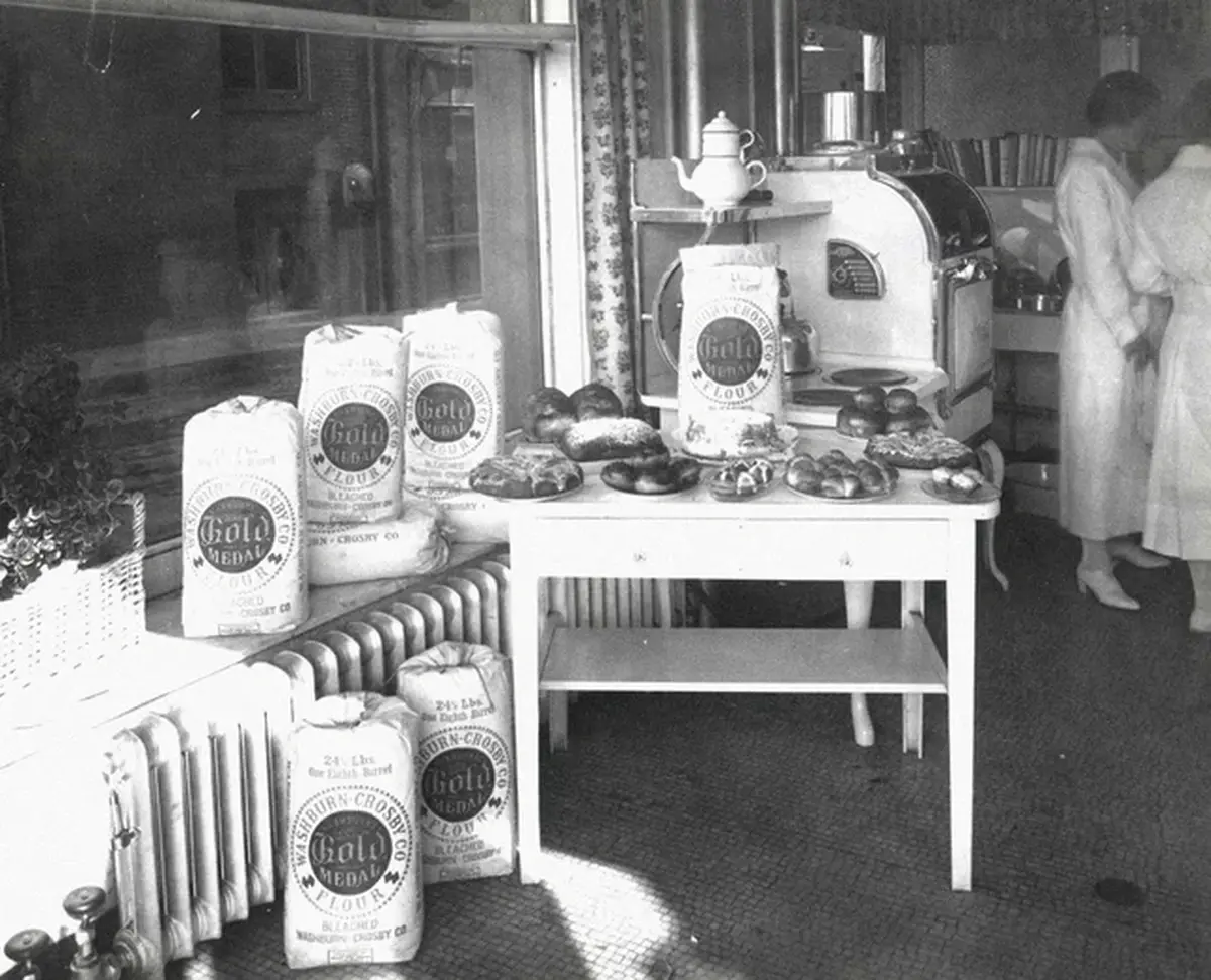 Sacks of General Mills flour in a kitchen (1)